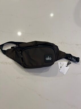 ALO Yoga Men's Dark Brown Belt Bag with Black Logo Patch